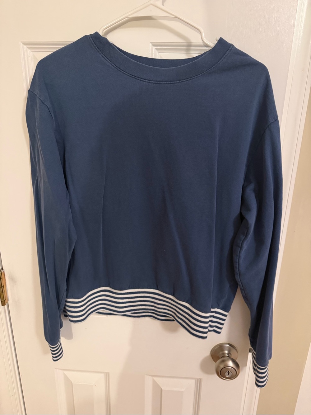 Lake pajamas Navy Long Sleeve Pullover with Striped Hem and matching sweatpants